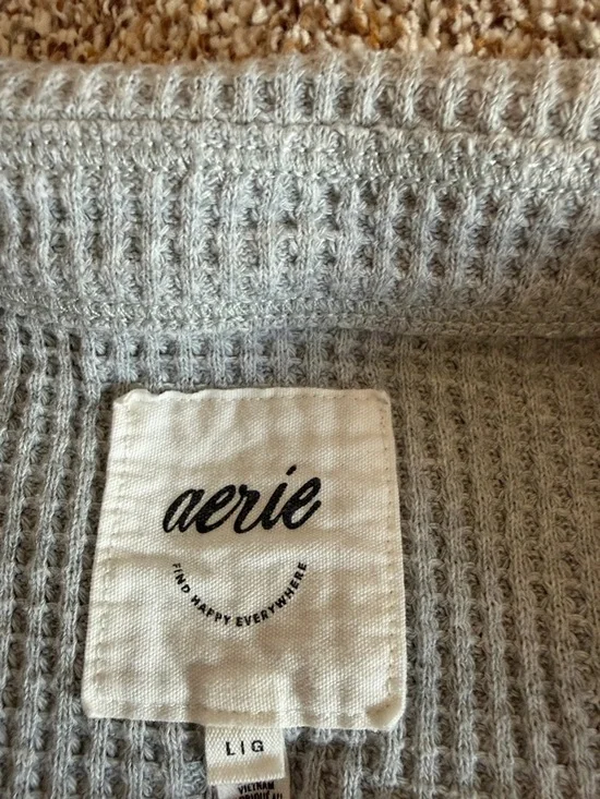 aerie Light Gray Waffle Button-Down Shirt - Picture 2 of 4